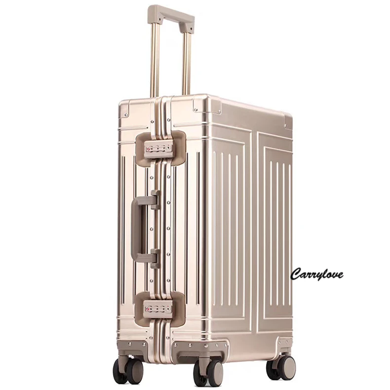 Carrylove 2" 24" 2" 29" дюймов алюминиевый чемодан на колесиках, водонепроницаемый металлический чемодан, Сумка с колесиками - Цвет: gold