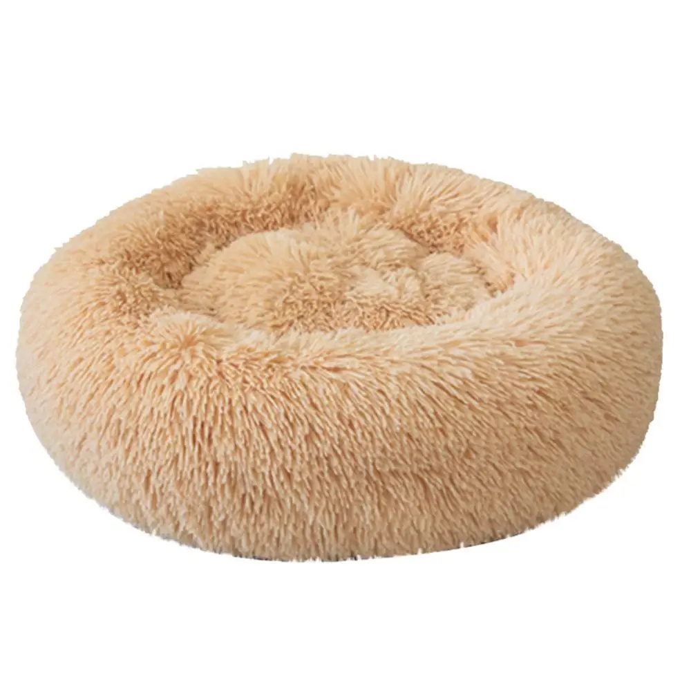 Круглые кровати для домашних животных собака Кот Щенок Подушка Питомник Гнездо дышащий лежак диван зима теплый уютный длинный плюшевый супер кровать для кошек C - Цвет: Beige