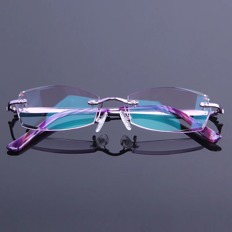 Роскошные женские очки для чтения, стразы, оправа для очков, без рамки, тонированные фиолетовые прозрачные линзы, без оправы, дизайнерские очки для глаз