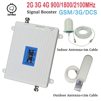 

ZQTMAX 900 1800 2100 mobile signal booster dcs gsm repeater 2g 3g 4g lte umts Cellular Signal Amplifier Tri Band + 25dBi antenna