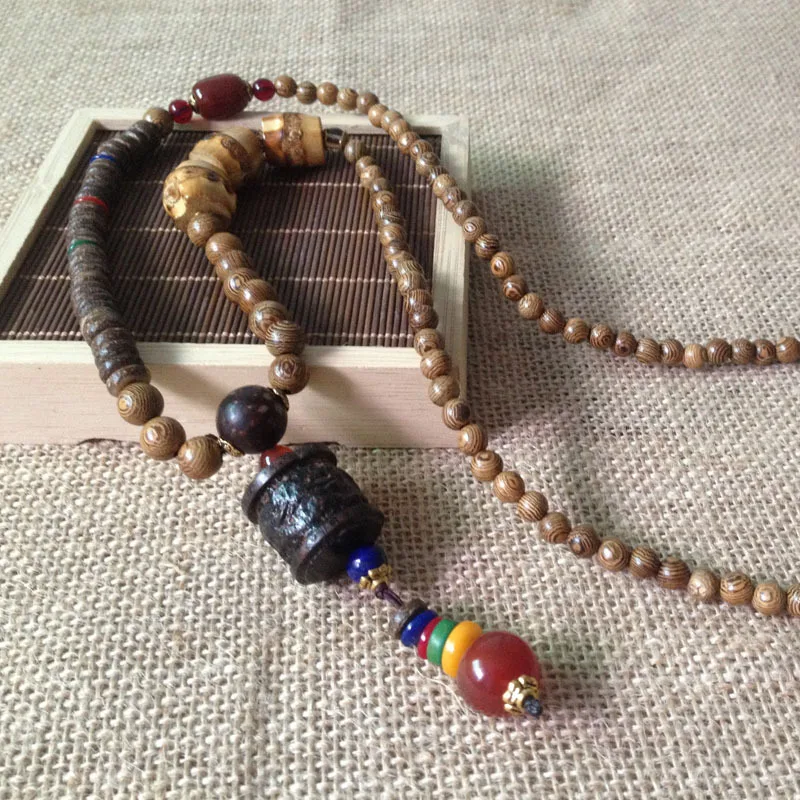 

People Yard Retro Tibet Prayer Wheel Hanging Decoration Sweater Chain Long Buddhist Prayer Bead Men And Women Literature And Art