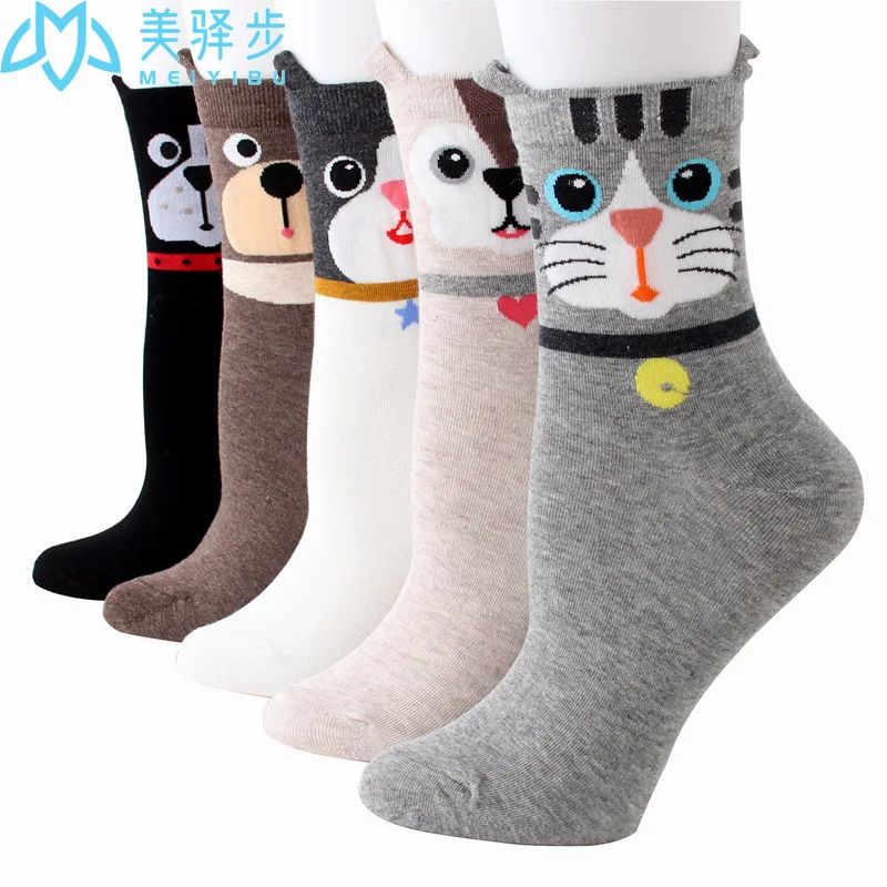 

12 Pairs Per Set Cartoon Ear Kitty Female Socks Korean Version Cute Socks Manufacturer Wholesale