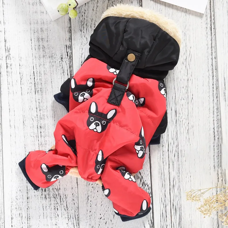 Kawaii Pet Winter Cotton Coat For Dogs Windproof Puppy Warm Thickening Costume Color Patched Accessories - Цвет: Красный