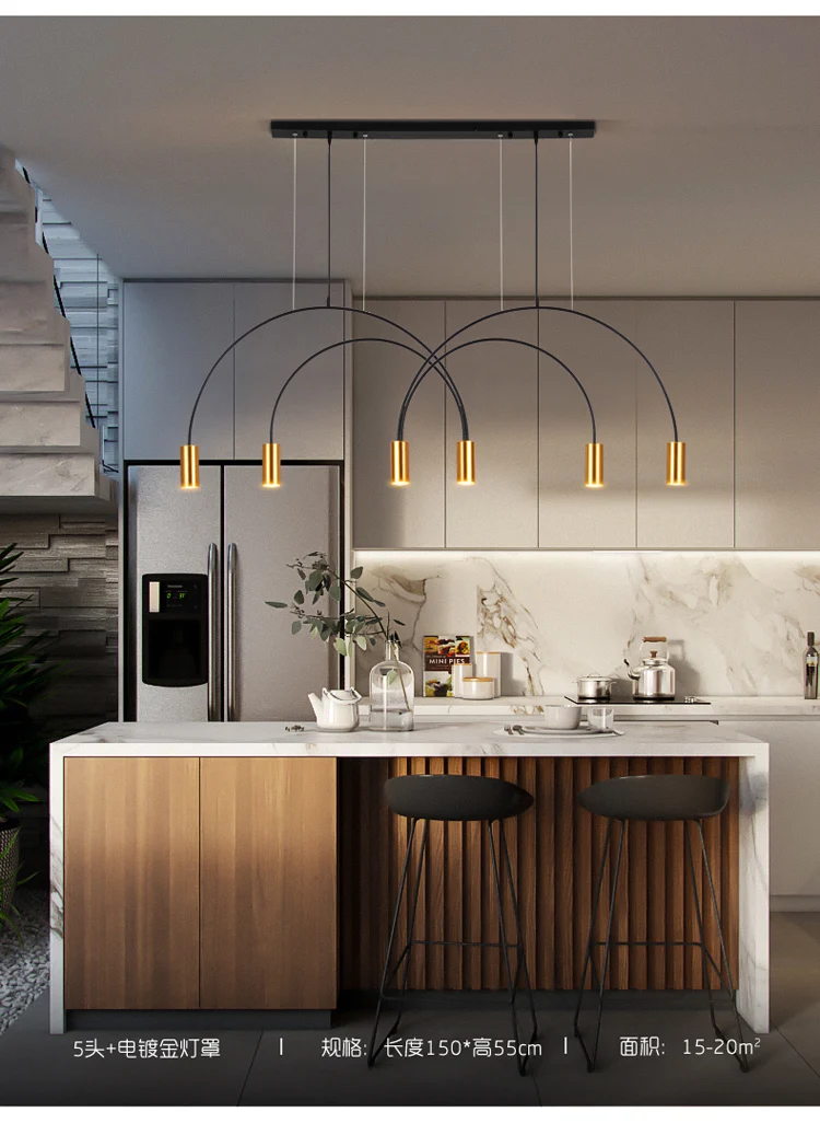 kitchen pendant lighting Modern Minimalist Line Pendant Lights Nordic Golden Restaurant Hanging Lamp Light Luxury Dining Room Bar Suspendu Light Fixtures gold ceiling lights