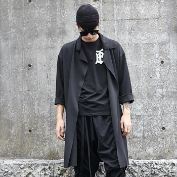 

2020 Spring Fashion Casual Male Long Cardigan Punk Gothic Jacket Streetwear Hip Hop Loose Overcoat Men Dark Black Trench Coat