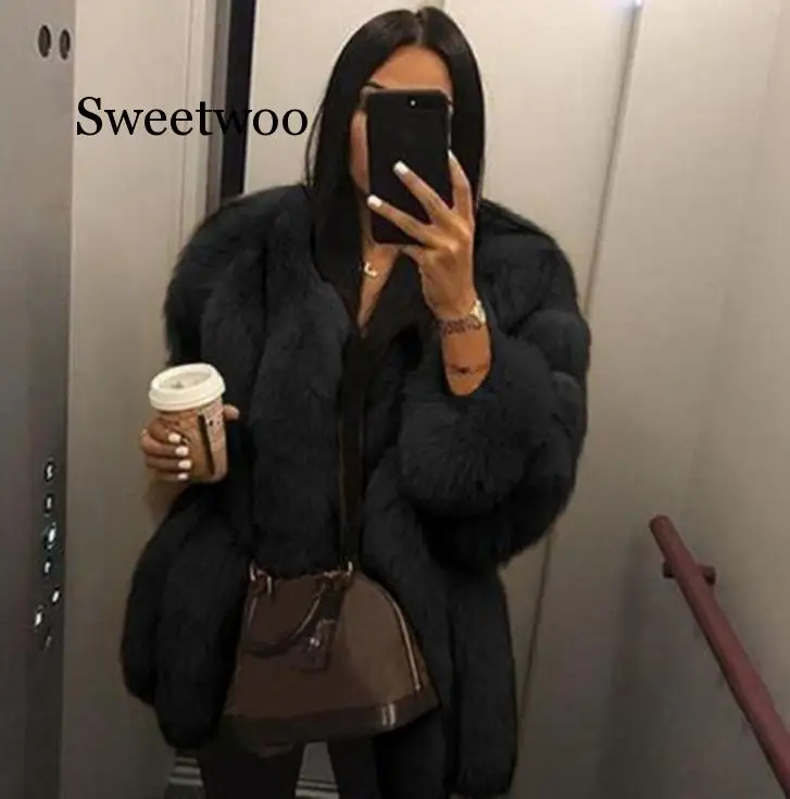 Vintage fluffy faux fur coat women Short furry fake fur winter outerwear coat autumn casual party overcoat