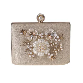

Ladies Pearl Evening Bag Luxury Beaded Flower Dress Hard Shell Small Square Bag Wedding Luxury Ceremony Banquet Petal Hand Bag