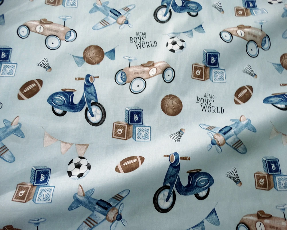 100% Cotton Twill Print For Diy Handmade Sewing Home Textile Child Dress Making Woven Soft Fabric Truck And Star Cotton Fabric