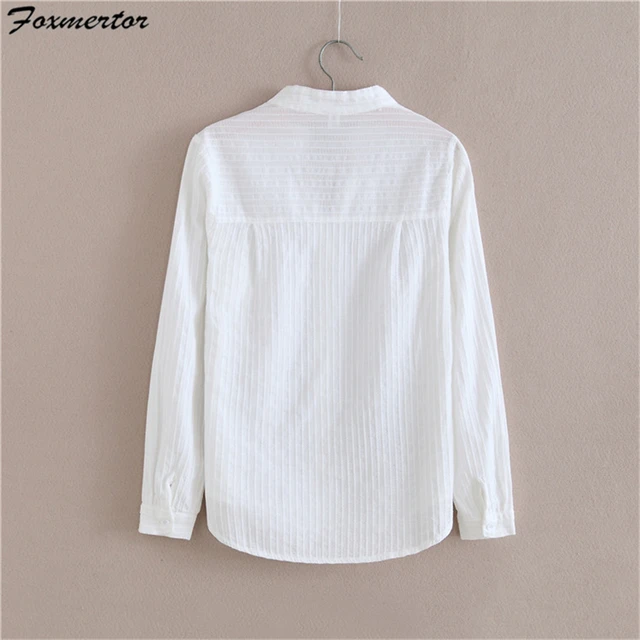 Foxmertor 100 Cotton Shirt White Blouse 2020 Spring Autumn Blouses Shirts Women Long Sleeve Casual Tops