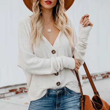 

Vicabo Women Batwing Sleeve Loose Cardigan Button-down V-neck Knitted Coat 2019 Lady Spring Autumn Knit Sollid Color Cardigans