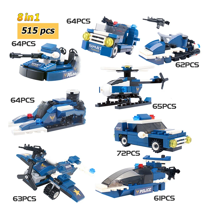 8In1 515pcs Building Blocks Toys City Police Series Special Police Puzzle Action For Children New Year Gifts Education Toy#E