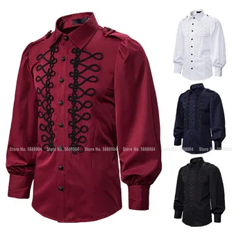 

European American Medieval Retro Style Shirts Palace Noble Men Coat Casual Vintage Long Sleeve Blouse T-Shirt Cosplay Costume
