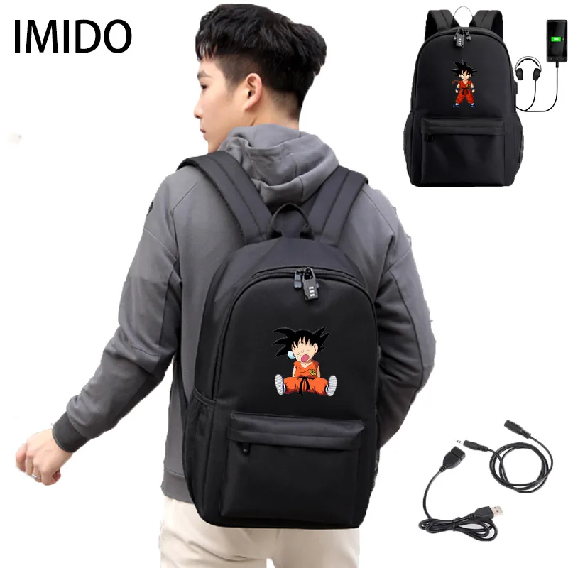 

IMIDO Dragon Ball Z Backpack For Students Cute Anime Shoulders Backpacks with Usb Charging Boys Girls Large Capacity Travel Bags