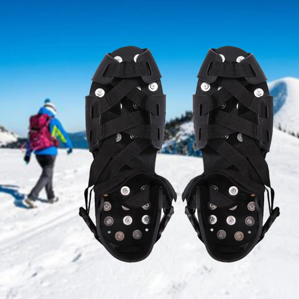 1 Pair Ice Snow Grips Climbing Universal Hiking 32 Stud Walking Non Slip Skiing Outdoor Traction With Straps Crampons Shoe Cover
