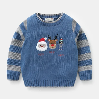 New Autumn winter Boys Sweater cotton children knitted round neck Fashion pattern Kids Pullover clothes infant baby sweaters 1-8 - Цвет: blue Christmas