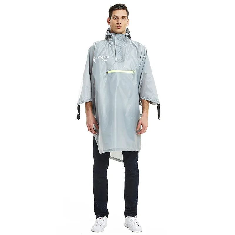 Серый 230T Polyester Taffeta Raincoat Outdoor Riding Mountaineering Fishing Sports Poncho Waterproof Rainware With Reflective Stripe - Цвет: Серый