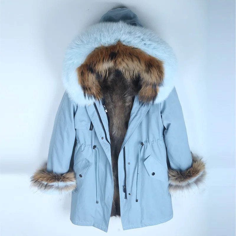 4 smoky blue coat Женская длинная уличная парка с подкладкой из натурального меха енота зимняя куртка с воротником из натурального Лисьего меха Толстая теплая верхняя одежда пальто из натурального меха - Цвет: 4 smoky blue coat