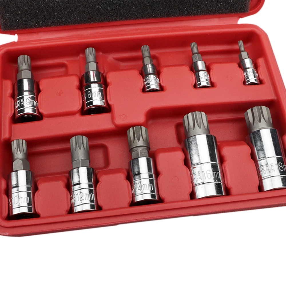 SANDS 10 Pcs 3//8 1//4 1//2 Drive XZN Triple Square Spline Bit Socket Set Metric M4-M18 S2 Steel