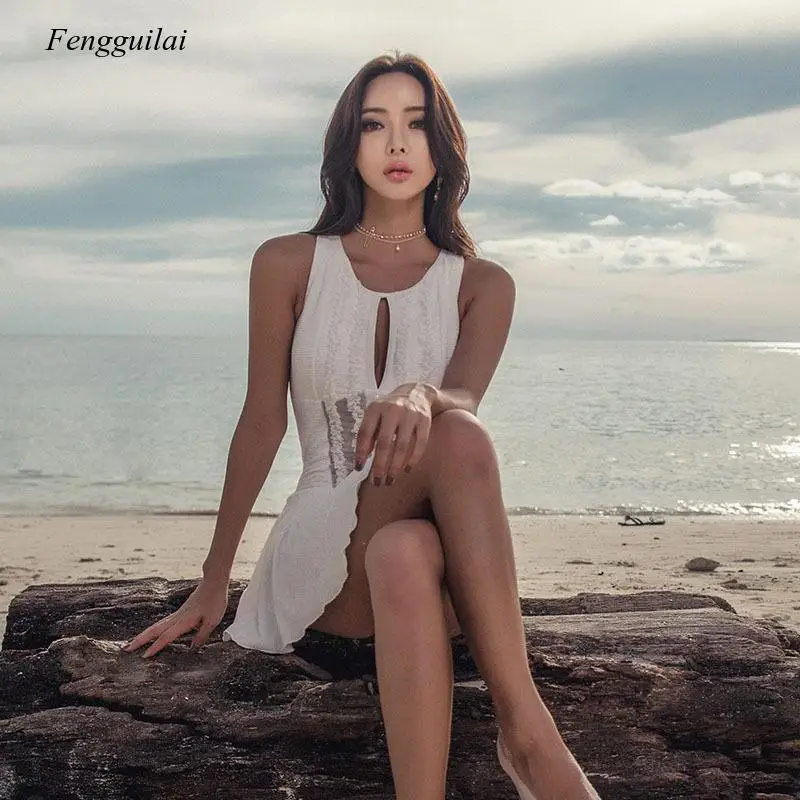 Korean Women's Sexy Open Back Skirt Style Slim Solid Color Spring Summer Swimming Suit