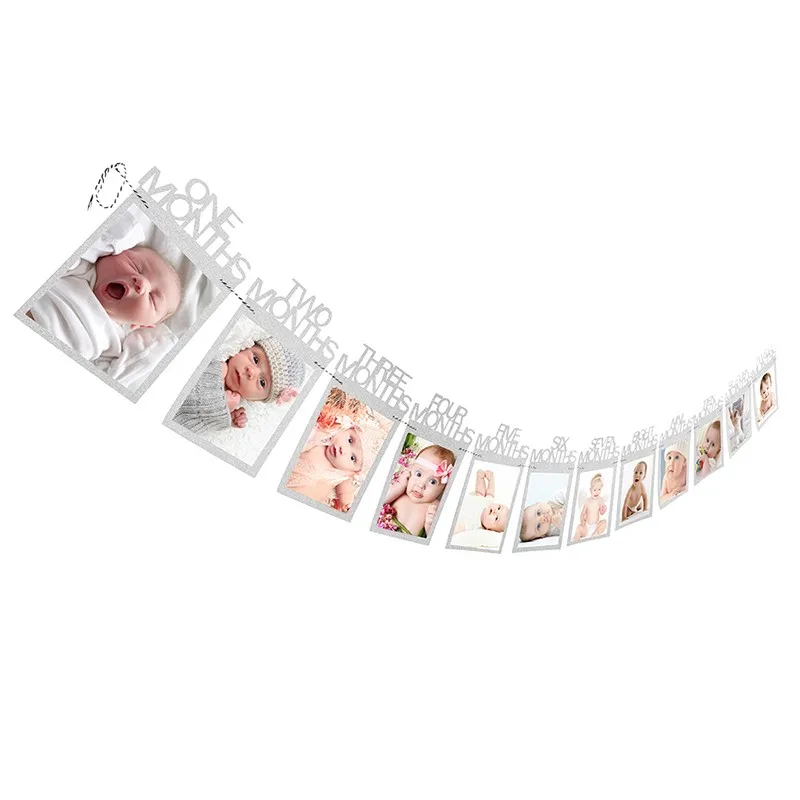 

1-12 Month Letters Numbers Monthly Photo Wall Baby showers Photo Banner DIY Photo folder Kids Birthday Gift Decorations 5 colors