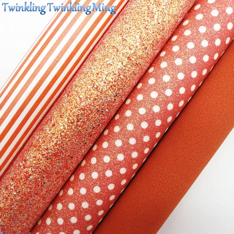 

ORANGE Glitter Fabirc, Dots Faux Leather Fabric, Suede Synthetic Leather Fabric Sheets For Bow A4 21x29CM Twinkling Ming XM624