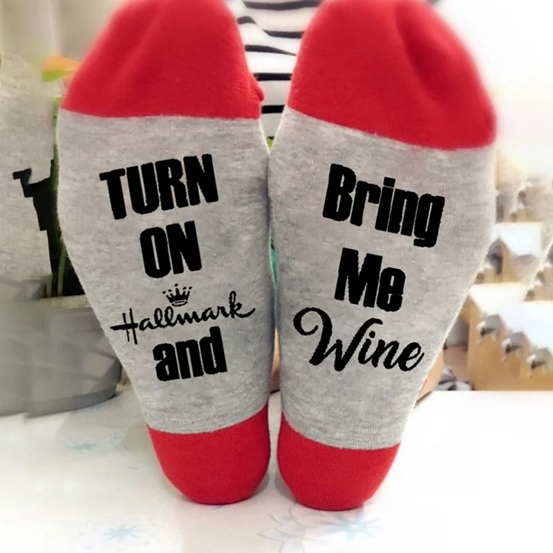 Креативные мягкие носки с рождественскими буквами, женские зимние теплые носки, рождественские подарки, включайте и приносите мне вино