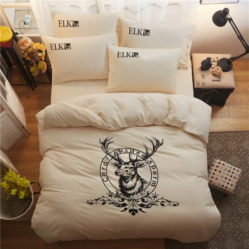 

Nordic Solid color simplicity Home Textile Bedding set elk pattern Quilt cover Pillowcase sheet Duvet Cover adult bedding 4Pcs