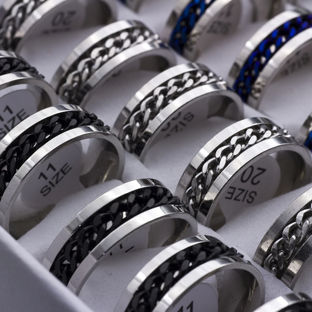 20pcs/lot Cool Spinner Chain Titanium Steel Rotatable Rings For Women Men Jewelry Party Gifts Mix Color Wholesale 3