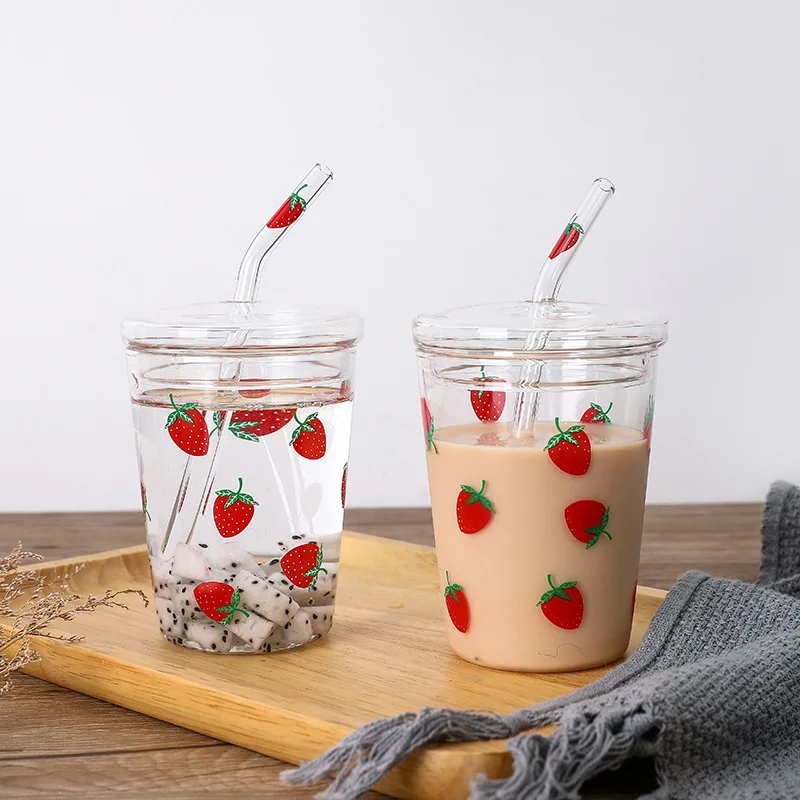 Tumblers with Lids and Straws Glass 12 oz Water Bottle Travel Mug for  water, juice glass cup and Clear Lid Straw Design - AliExpress