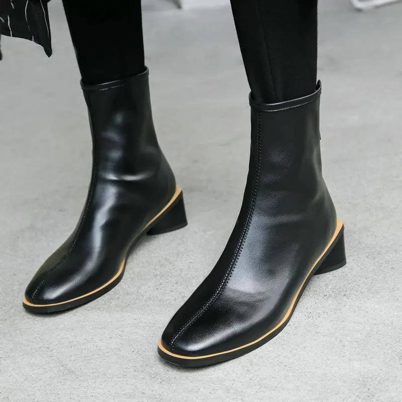 2020 New The High Quality Superfine Fiber Women's Boots Back Zipper Square Toe Thick High Heels Pumps Party Casual Shoes Woman