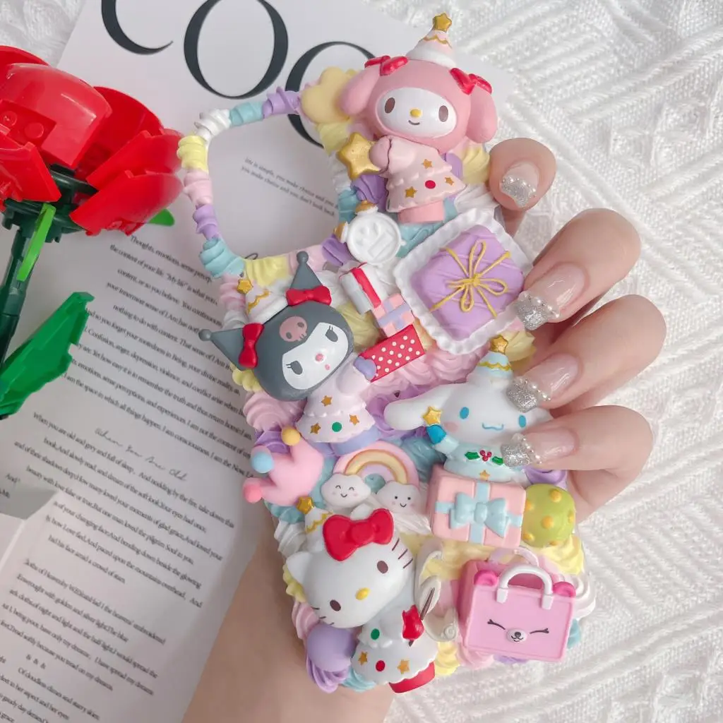 Handmade Case For iPhone 11 pro max Kawaii Anime 12mini Customized phone Cover ip12 SE20 7/8 plus 3D DIY cream shell XR X/XS MAX