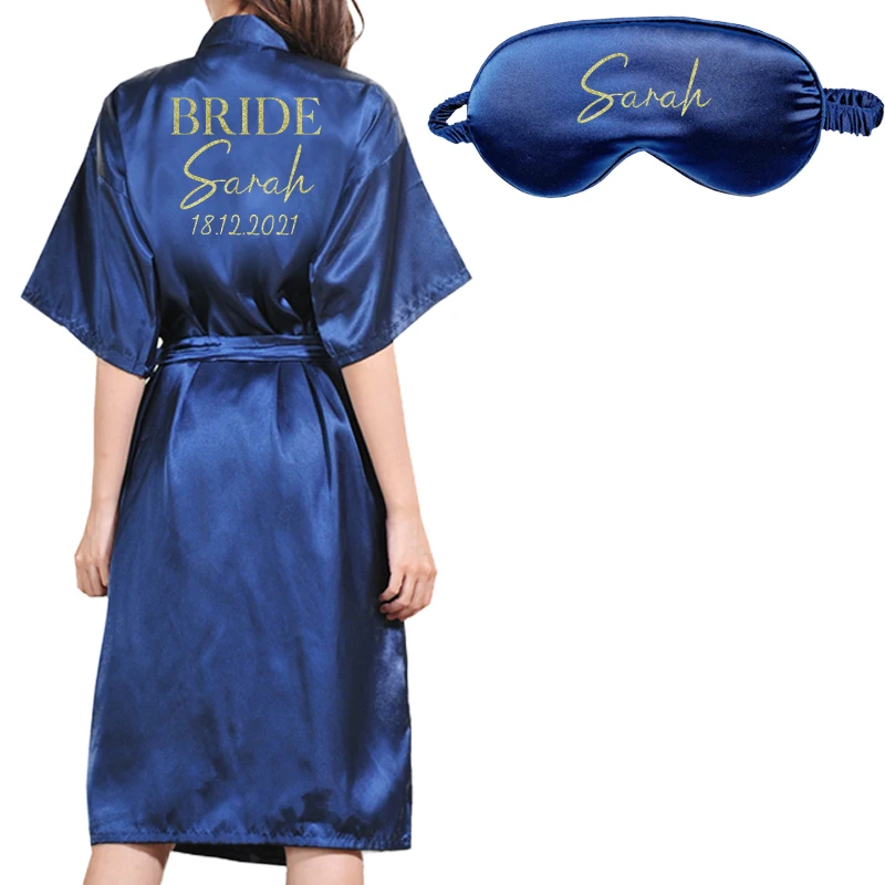 Fashion Personalized Name Logo Wedding Robe Nightgown Female Satin