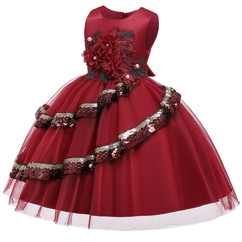 Коллекция года, зимнее торжественное пышное платье платья для девочек, одежда для девочек нарядное платье-пачка элегантное платье принцессы с цветочным рисунком для детей от 3 до 10 лет