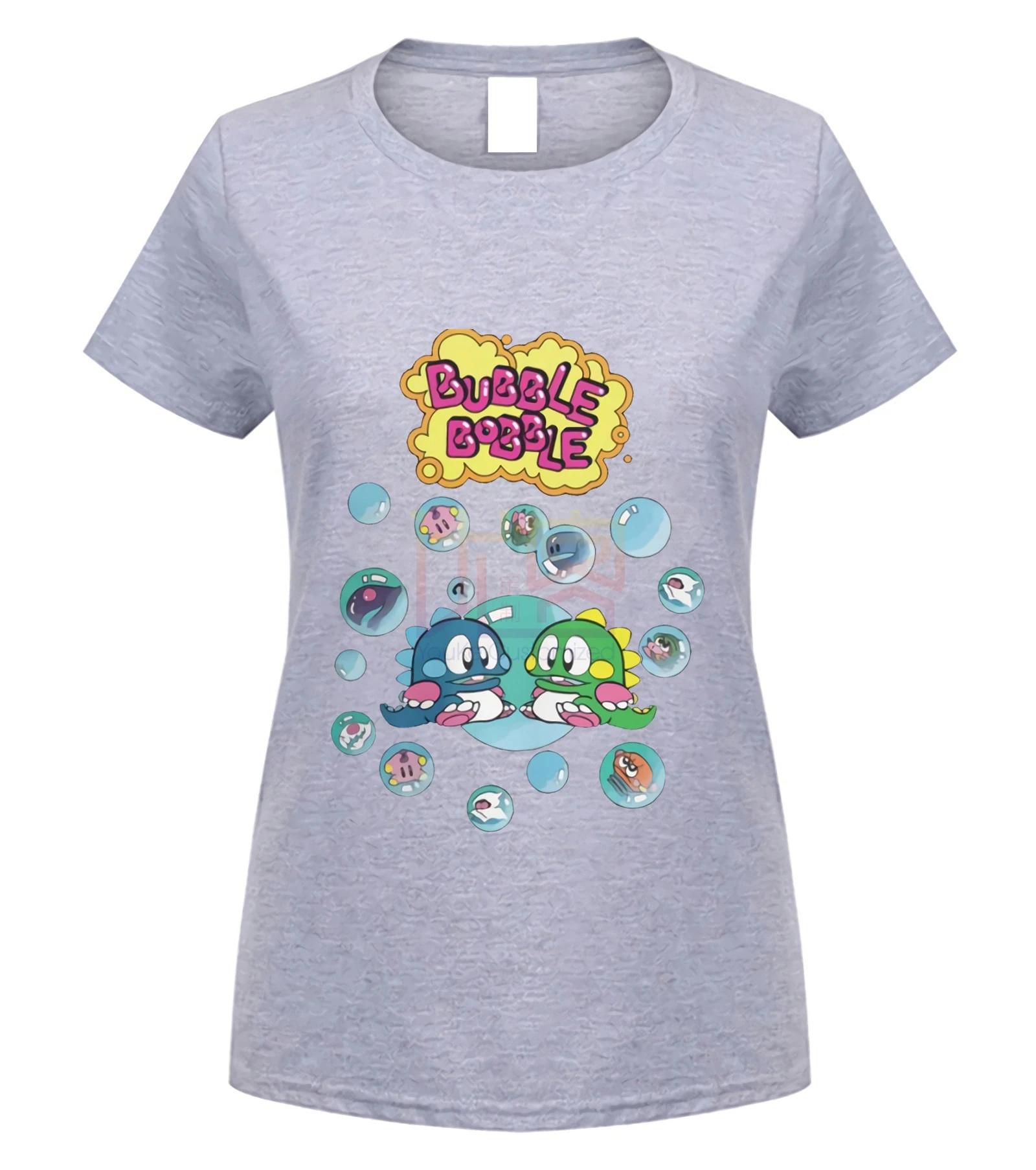 Bubble Bobble футболка для мужчин хлопок винтажные футболки японская видеоигра милые кавайные геймерские футболки с коротким рукавом Одежда подарок идея - Цвет: women light grey