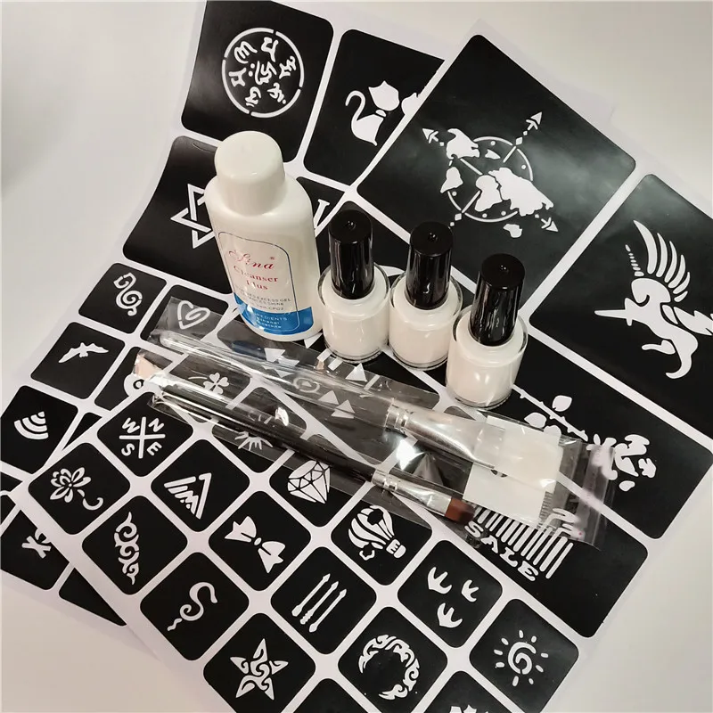 30 Colors Glitter 6 Luminous Powder 4 Glues 2 Brushes Hollow Template Kit for Temporary Tattoo Kids Face Diy Nail Painting Art