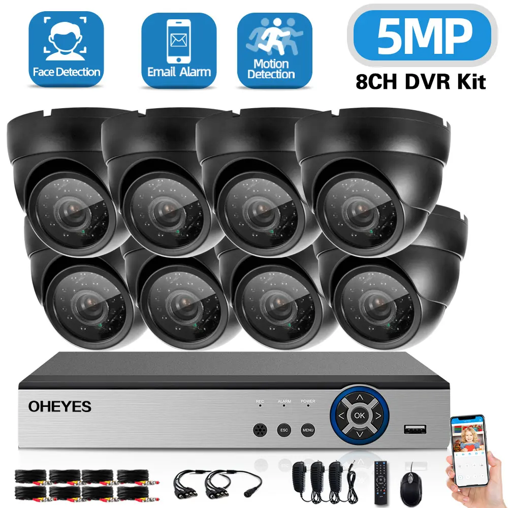 

H.265 8Ch DVR CCTV Monitoring Security Camera System Kit 4CH 5MP AHD DVR Kit Face Detection Dome Camera Video Surveillance Set