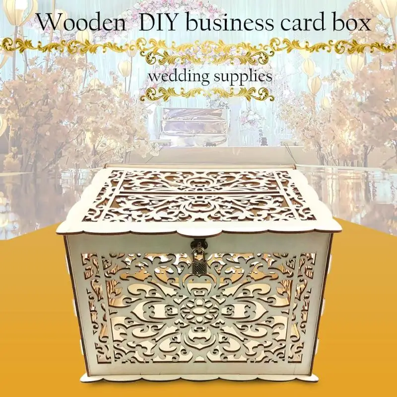  DIY Wooden Wedding Cards Storage Box Invitation Letter Case Hollowed Box Wedding Decoration Party S - 4.00047E+12