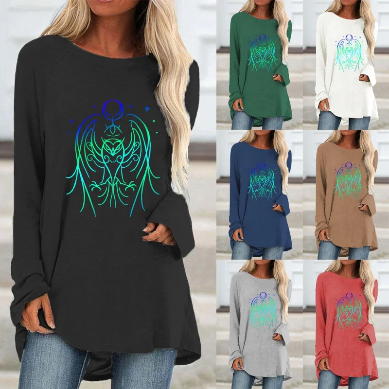 

The New Autumn and Winter Women Fashion Printing Elegent Long Sleeve Round Neck Pullover Ladies Loose Casual Shirt