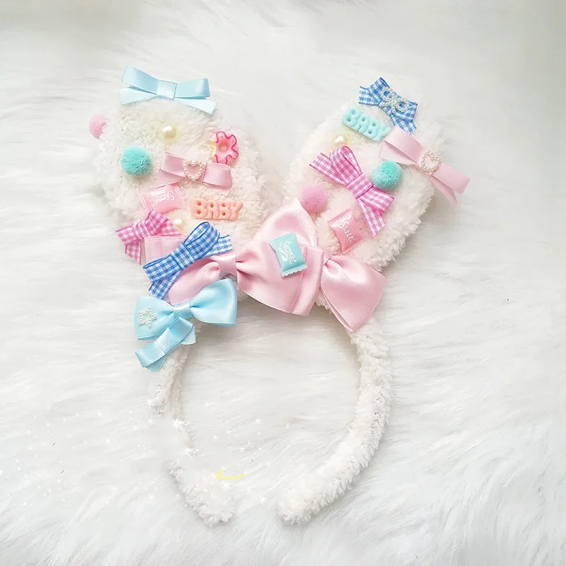 Десертный кроличий обруч для волос милая Лолита Kawaii плюшевый кролик с ушами KC головной убор бант заколка для волос голова для косплея лента аксессуары для волос