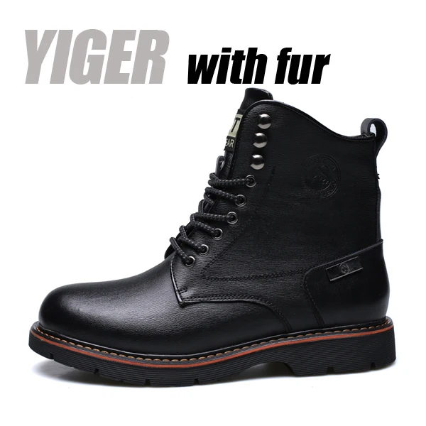 Black with fur YIGER/Новые мужские Ботинки Martin мужские зимние теплые ботинки черного цвета в армейском стиле повседневные мужские военные ботинки на шнуровке, 0371 - Цвет: Black with fur