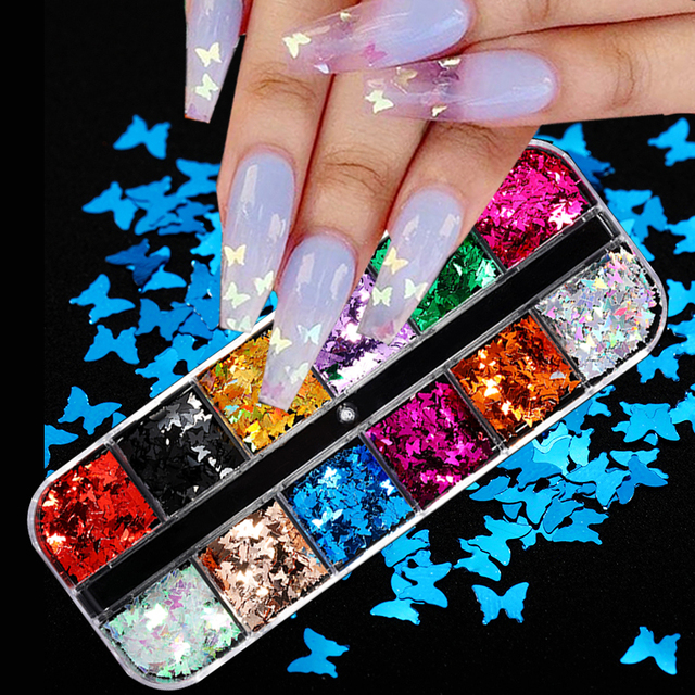 Grid/Set  Nail Art 3D Flakes iridescent Nail Sequins Sparkly 3D Thin Butterfly Flakes Polish Decor For Nail Art Accessories