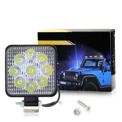 Mini lampe de travail à 9LED, phare carré de modification pour tout terrain 