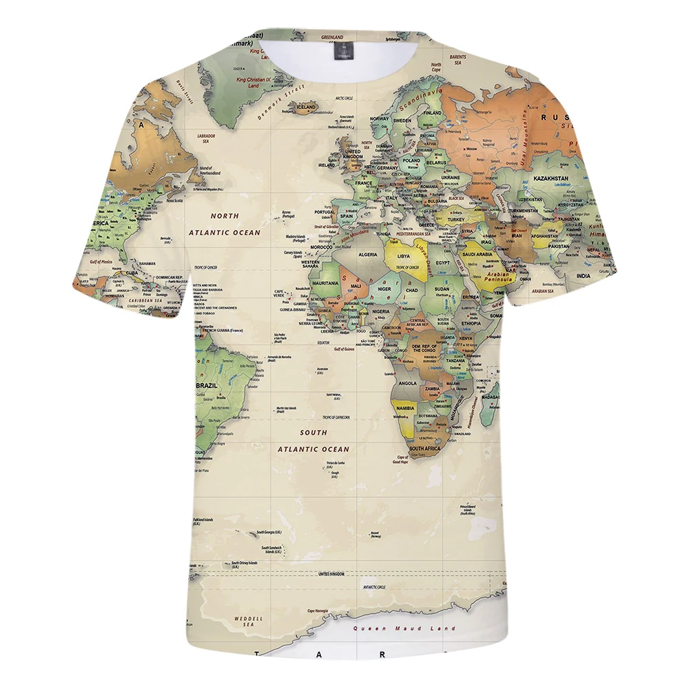 Men's World Map Shirt 3D Print T-Shirt Summer Graphic Tees Pattern Tops ...