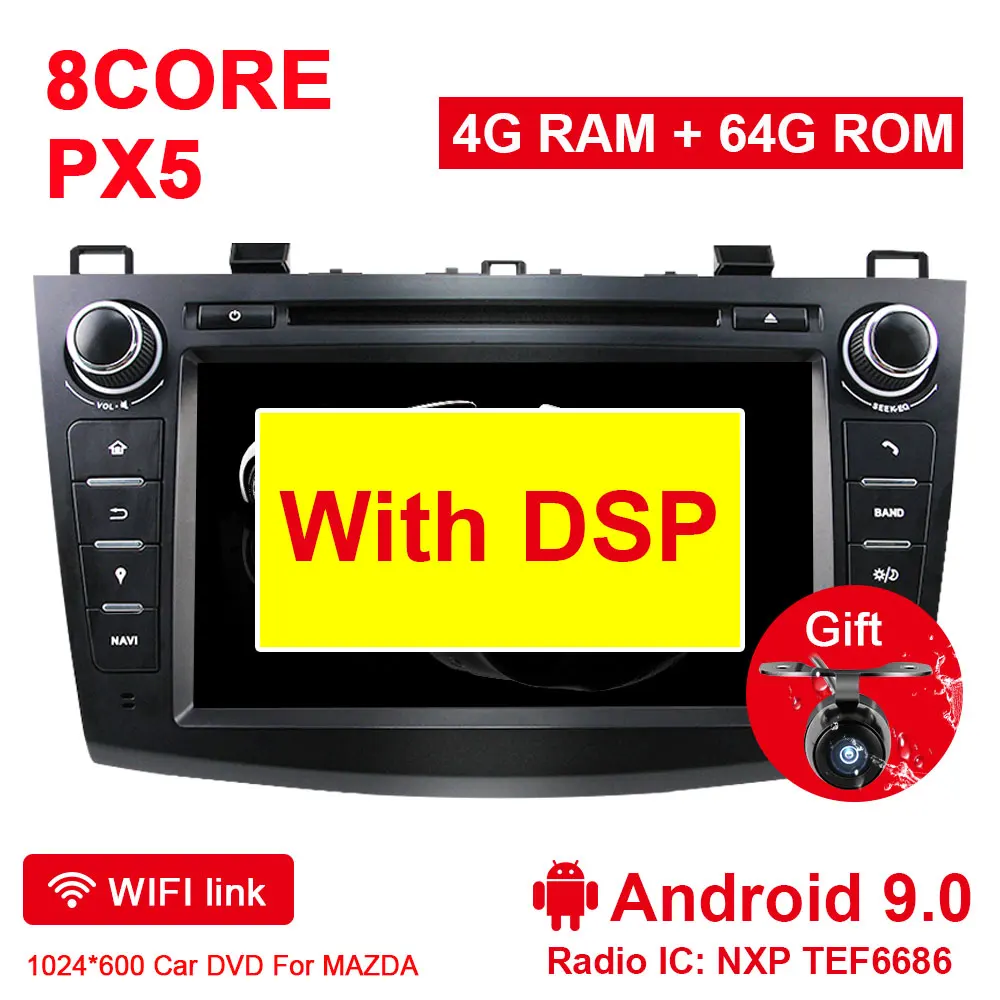 Eunavi Android 9 Car DVD for MAZDA 3 2007-2012 2 din Multimedia radio stereo player gps navigation 1024*600 HD dsp Octa core - Цвет: PX5 4G 64G dsp