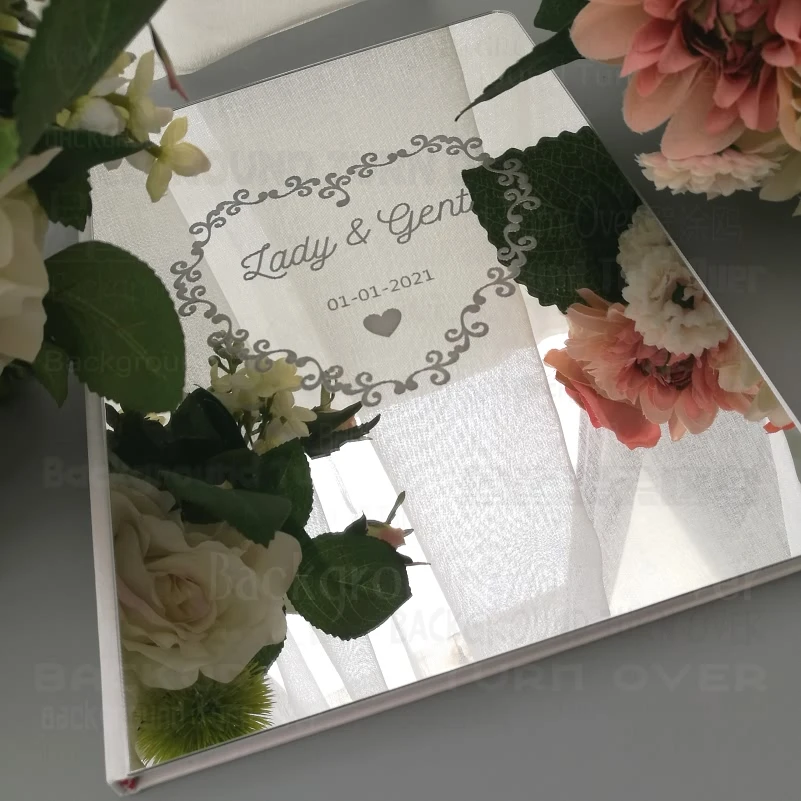 Guest Book Wedding Guestbook Personalized Mirror Names Date Blank Favor Signature Decor Party Heart Love Frame G017