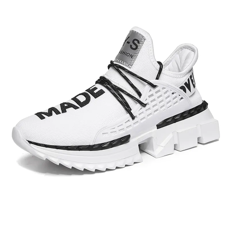 Стиль Толстая подошва Спортивная обувь для мужчин сетчатые кроссовки уличная спортивная мужская обувь тренировочный Спортивный Бег Обувь Zapatillas - Цвет: White