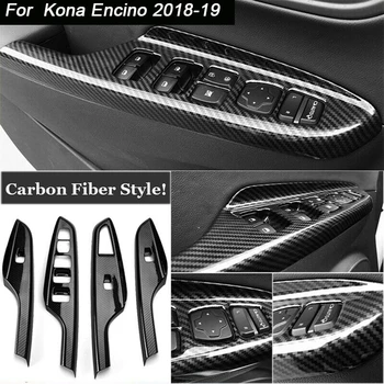 

4Pcs Carbon Fiber Car Interior Door Armrest Window Lift Switch Panel Cover Trim for Hyundai Kona Encino 2018-2019