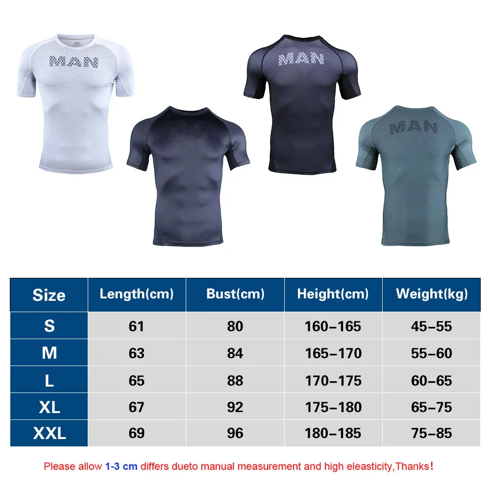 New Summer Fitness T-Shirt Trendy Tights High Elastic Short Sleeve Quick Dry Gym Clothing T Shirt Training Men Running Shirt