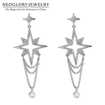 

Neoglory Charm Stars & Chains Dangle Earrings For Women Luxury Shinning AAA+ CZ High Quality Jewelry For Wedding Gift For Friend