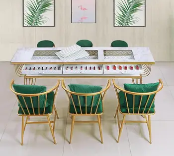 

European style net red double glass manicure table and chair set Economical single and double marbled manicure table